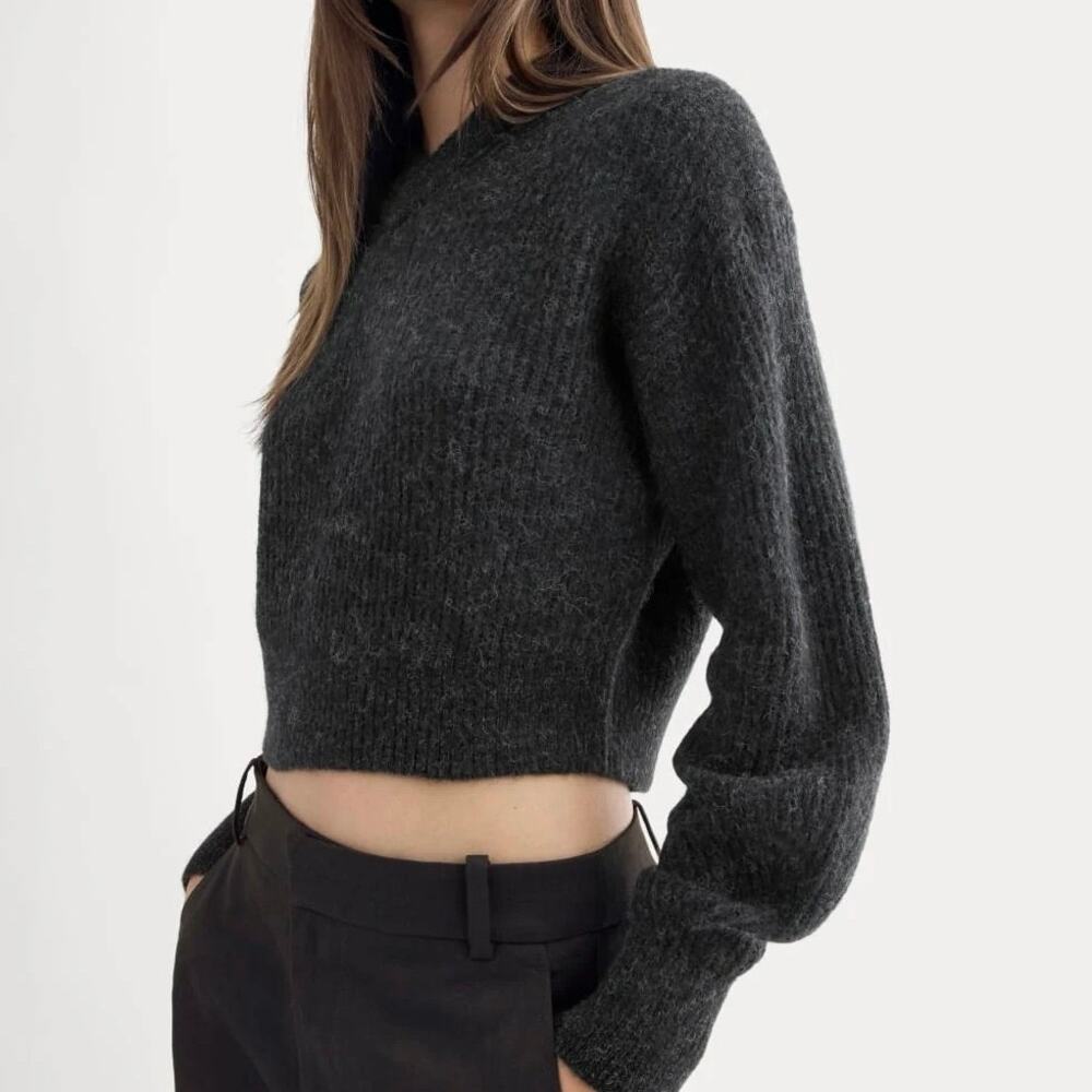 Everlane Alpaca Wool Blend Cropped Sweater Womens L Charcoal Gray Mock Neck Cozy